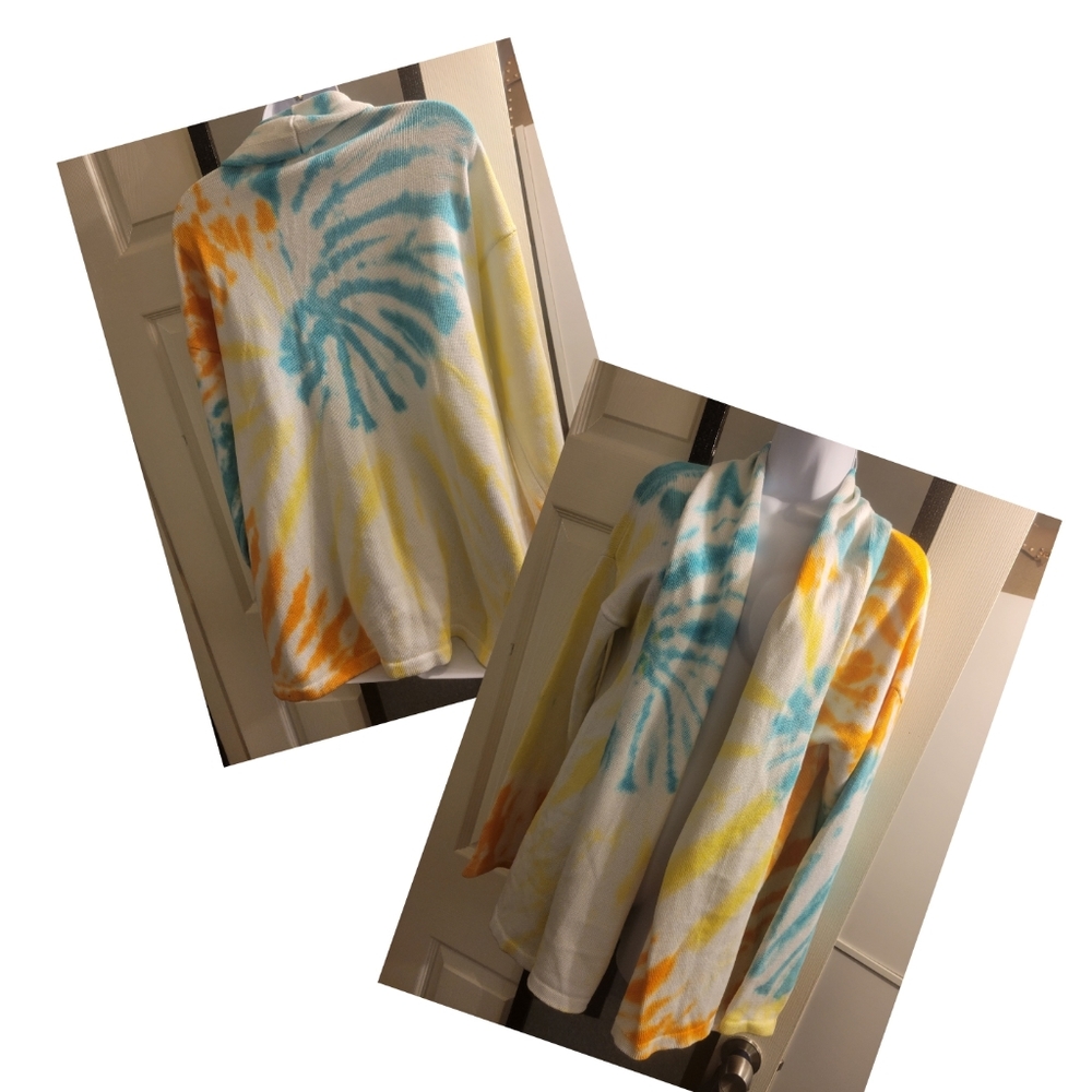 Colorful Tie-Dye Open Front Cardigan